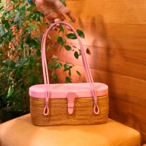 Spring Fling - Leather and Ratan Oval Bag